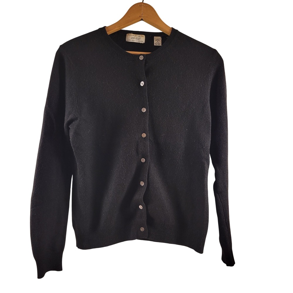 Lord & Taylor Cardigan Sweater Women S Black Excellent 100% Cashmere Button Up